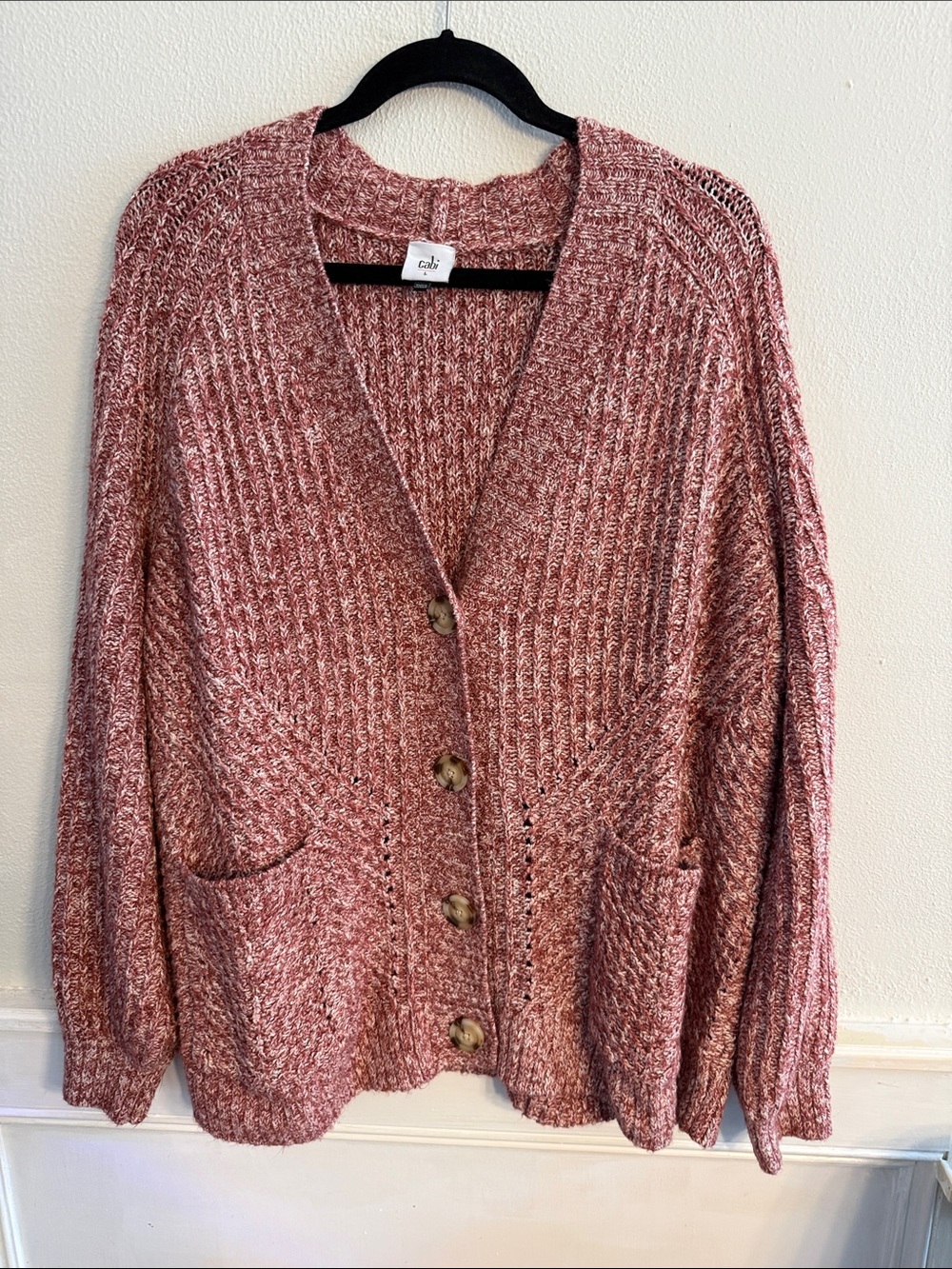 CAbi Marled Rose Pink Button Front Cardigan